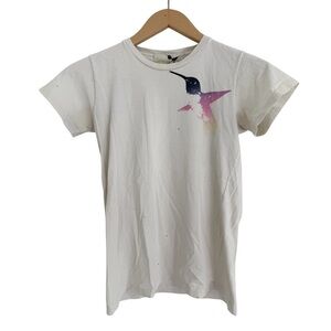 FREECITY White Graphic Tee | Hummingbird Print | Size S